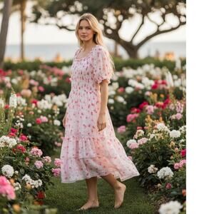 Love Shack Fancy X Target Womens White and Pink Floral Dress Plus Size 1X NEW